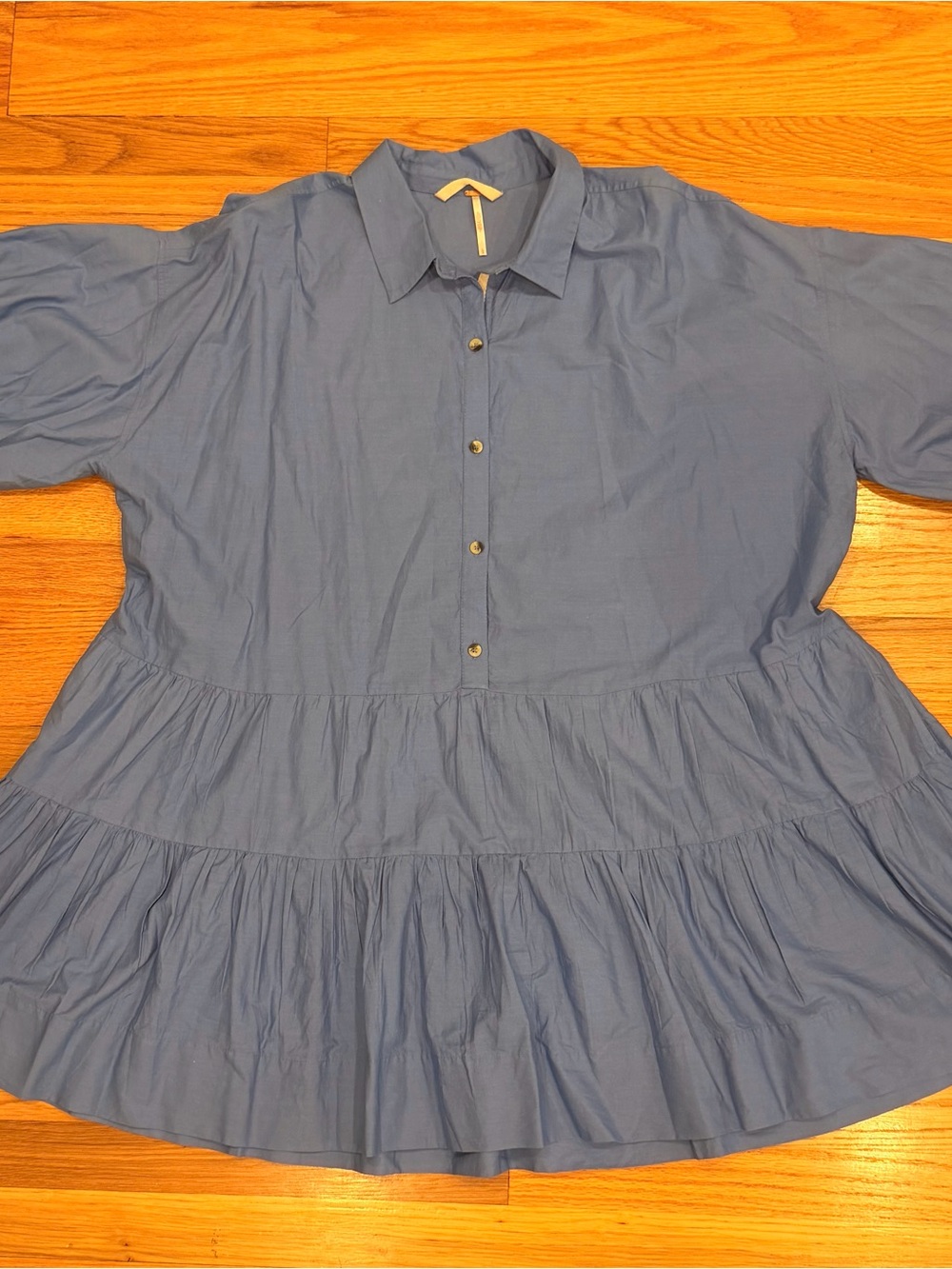 Free People Blue Poplin Puff Sleeve Tiered Babydoll Shirt Dress | Women’s Large